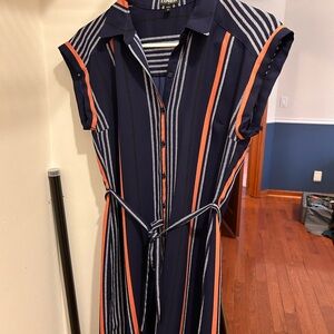 Express Navy and Orange Striped Midi Dress